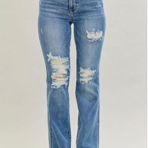 NWT Judy Blue Destroyed High Waist Fray Hem Jeans Sz 13/31 JB82542
